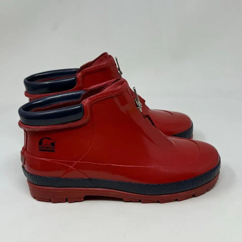 Sorel Little Drizzle Short Rain Boots Kids Size 2 Red Rubber Front Zip Unisex